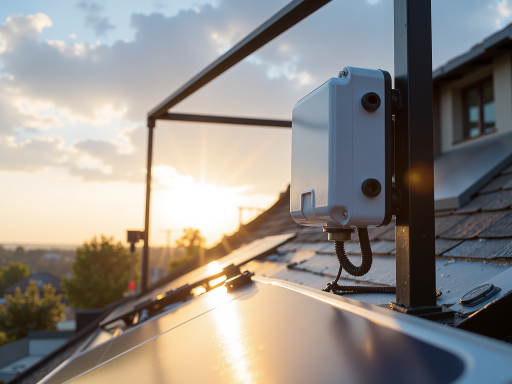 微型逆变器安装现场，技术人员正在安装微型逆变器设备，太阳能板背面特写，实际施工场景