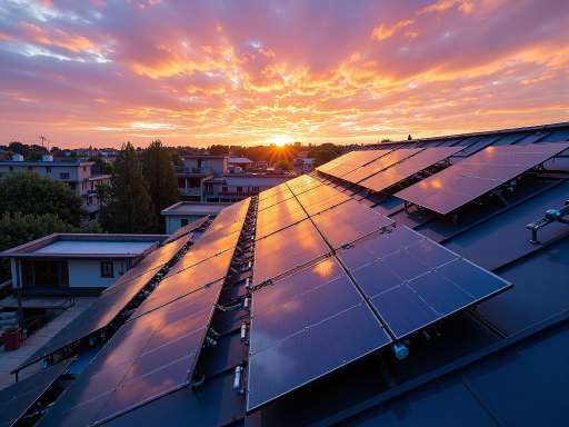 住宅阳台太阳能板安装，小型太阳能板安装在居民楼阳台，城市街景背景，实际安装效果展示